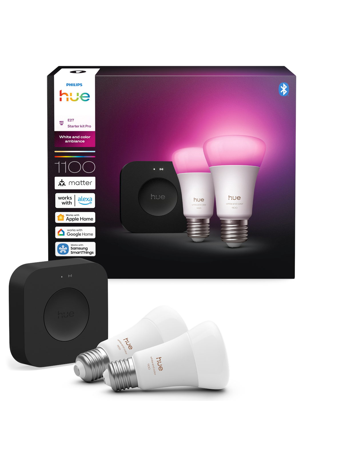 Philips Hue Startsæt: 2 x E27 pærer + Bridge Pro, Smart Home