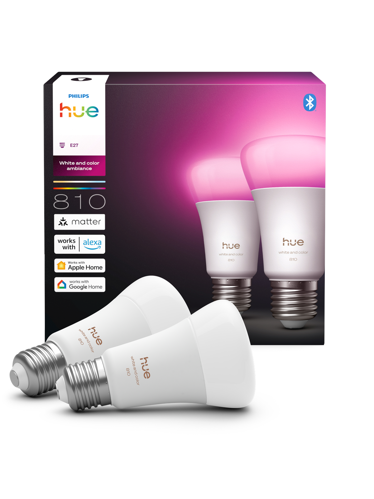 Philips Hue A60 - E27 pære - 810 - 2-pak, Smart Home