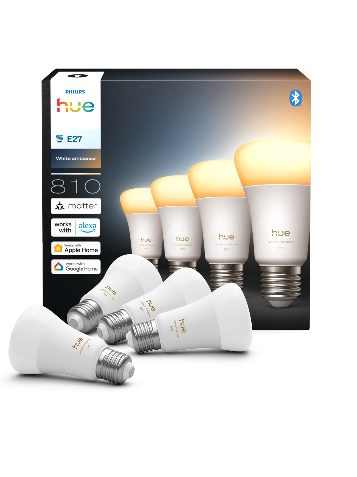 Philips Hue A60 - E27 pære - 810 - 4-pak, Smart Home