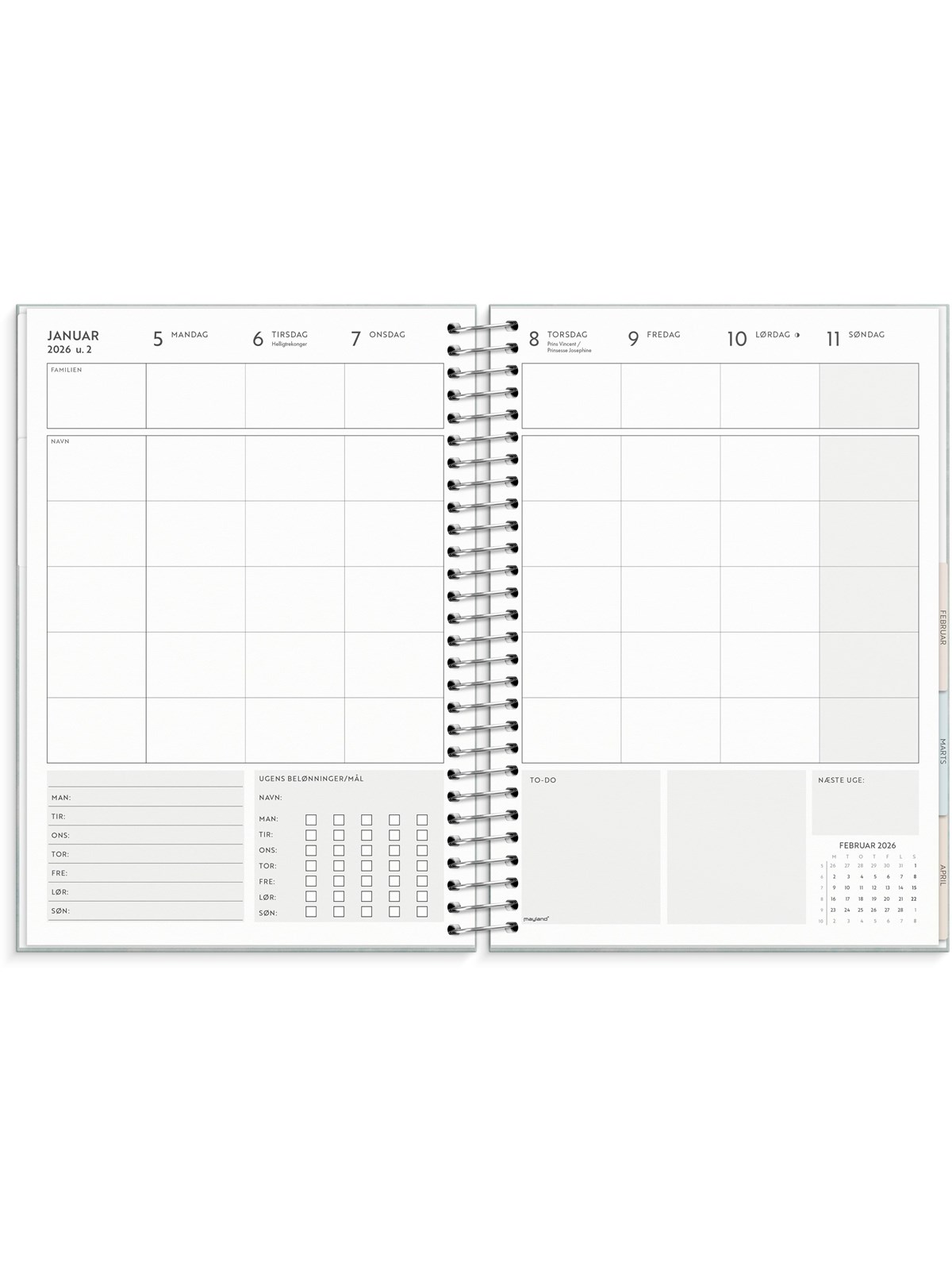 Mayland Life Organizer Family Planner ugekalender 2026, Kalender