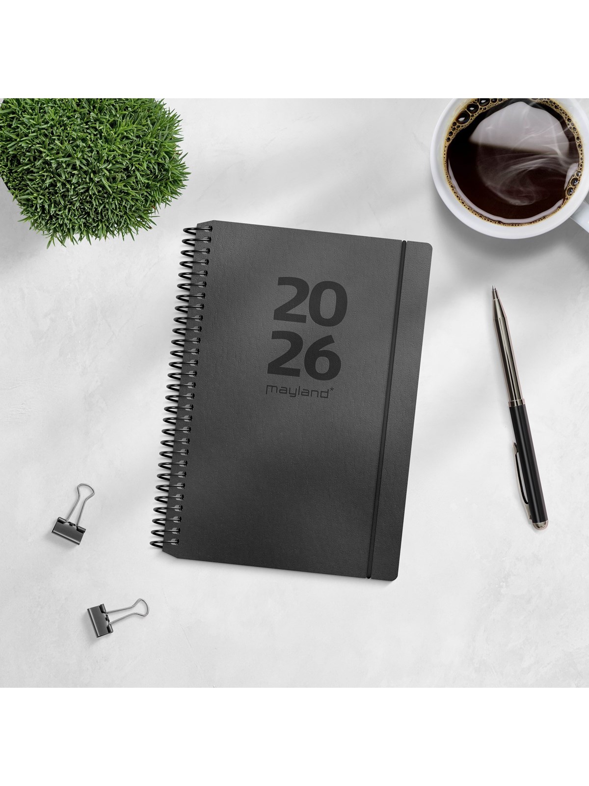 Mayland A6 ugekalender tværformat matsort genbrugskarton 2026, Kalender