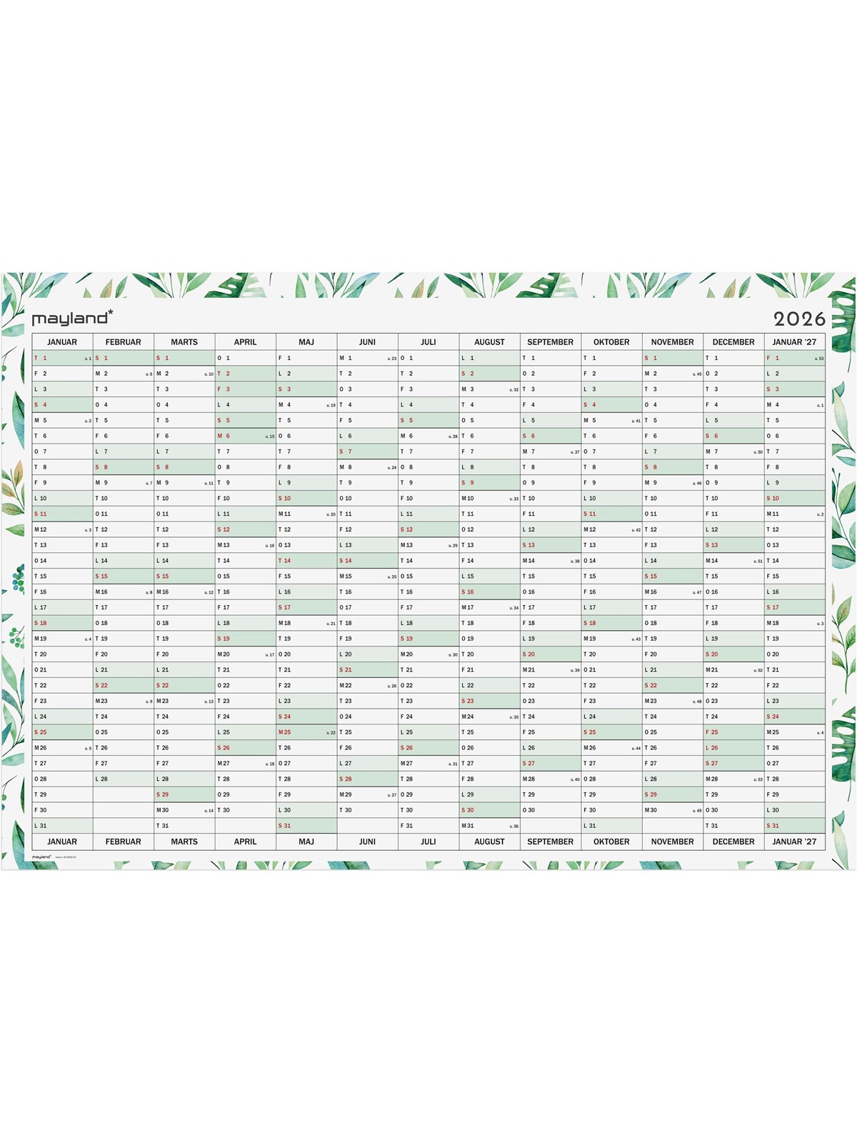 Mayland Kæmpekelander whiteboard 1x13 mdr. 2026, Kalender