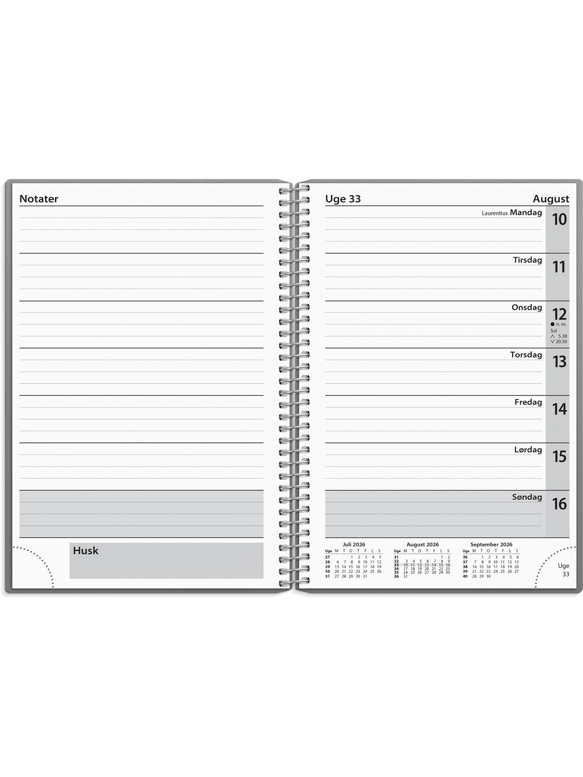 Mayland Ugekalender tværformat grå PP-plast 2026, Kalender
