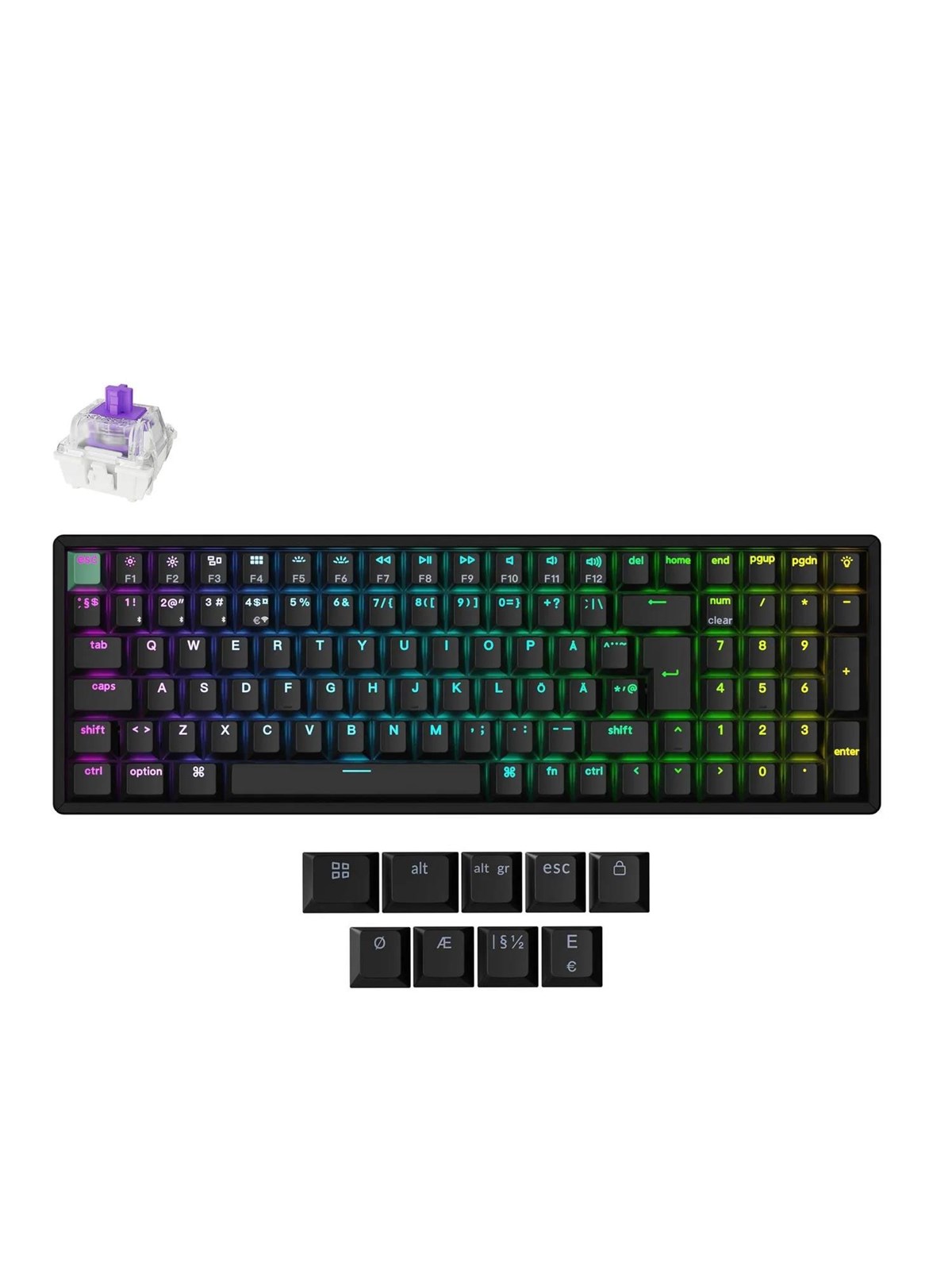 Keychron K4 HE - Wireless Tri-Mode Hot Swap QMK Gateron 2.0 Purple Magnetic (Hall Effect) - Gaming Tastatur - Nordisk - Sort