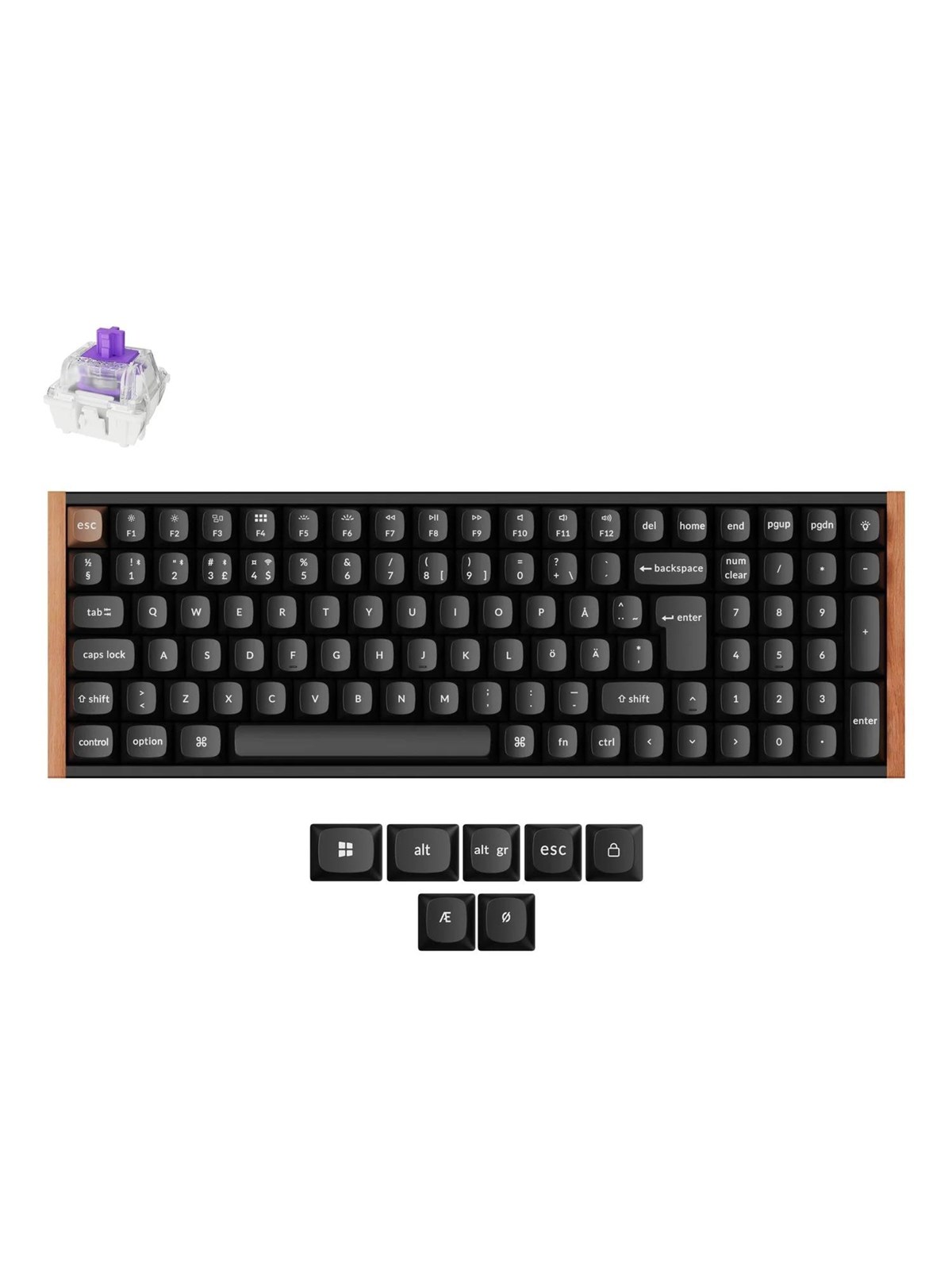 Keychron K4 HE SE (Wood) - Wireless Tri-Mode Hot Swap QMK Gateron 2.0 Purple Magnetic (Hall Effect) - Gaming Tastatur - Nordisk - Sort