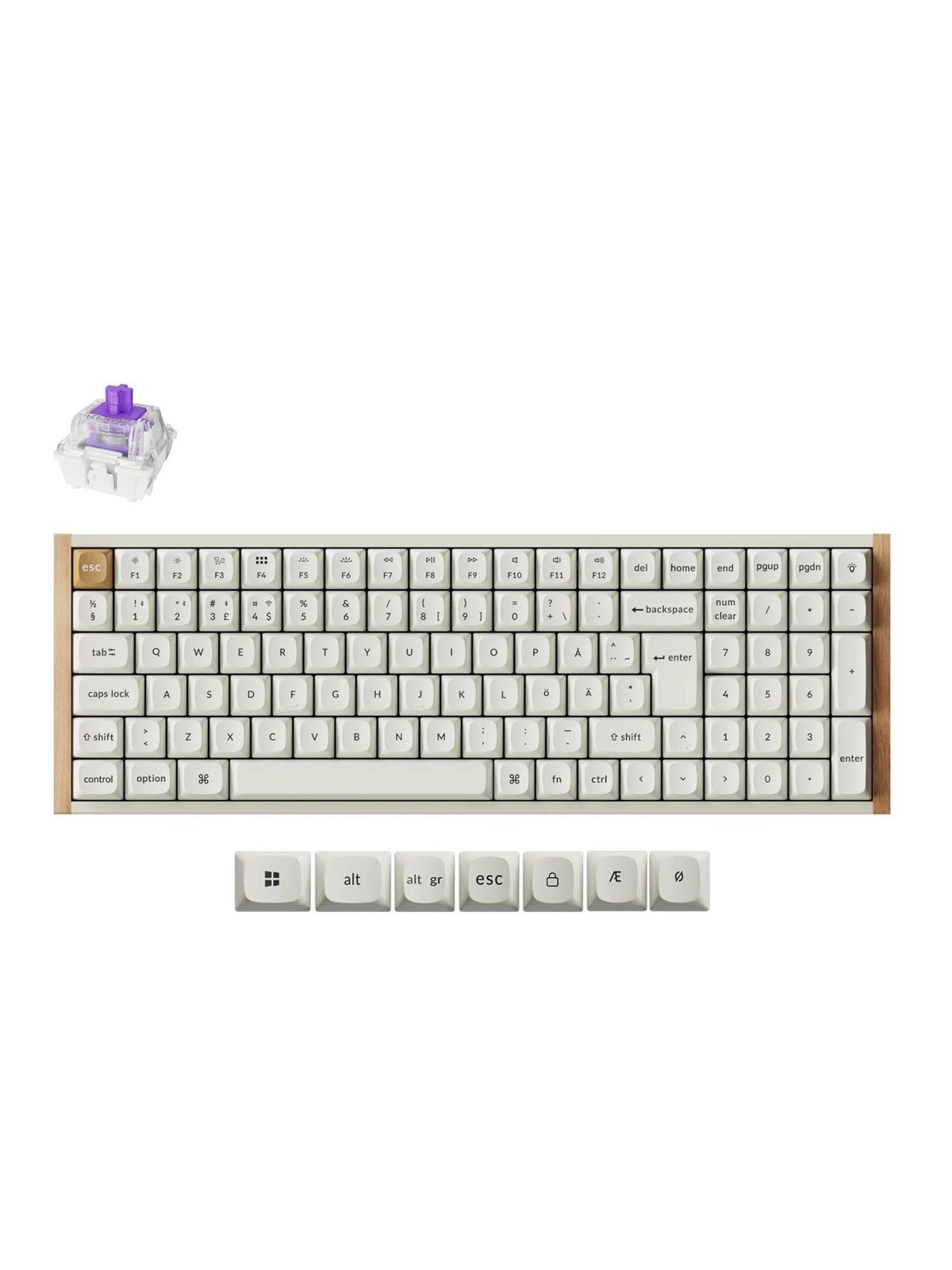 Keychron K4 HE SE (Wood) - Wireless Tri-Mode Hot Swap QMK Gateron 2.0 Purple Magnetic (Hall Effect) - Gaming Tastatur - Nordisk - Hvid