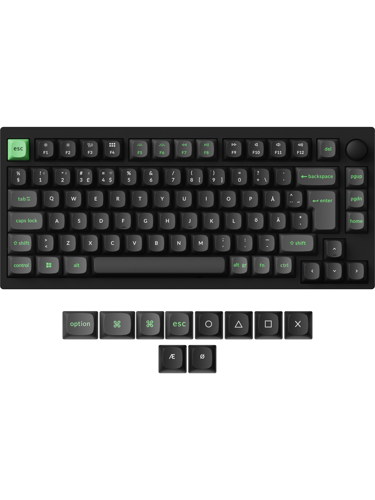 Keychron Lemokey P1 HE - 75% Knob Wireless Tri-Mode QMK/VIA Gateron 2.0 Magnetic Switch (Hall Effect) - Gaming Tastatur - Uden Numpad - Nordisk - Sort
