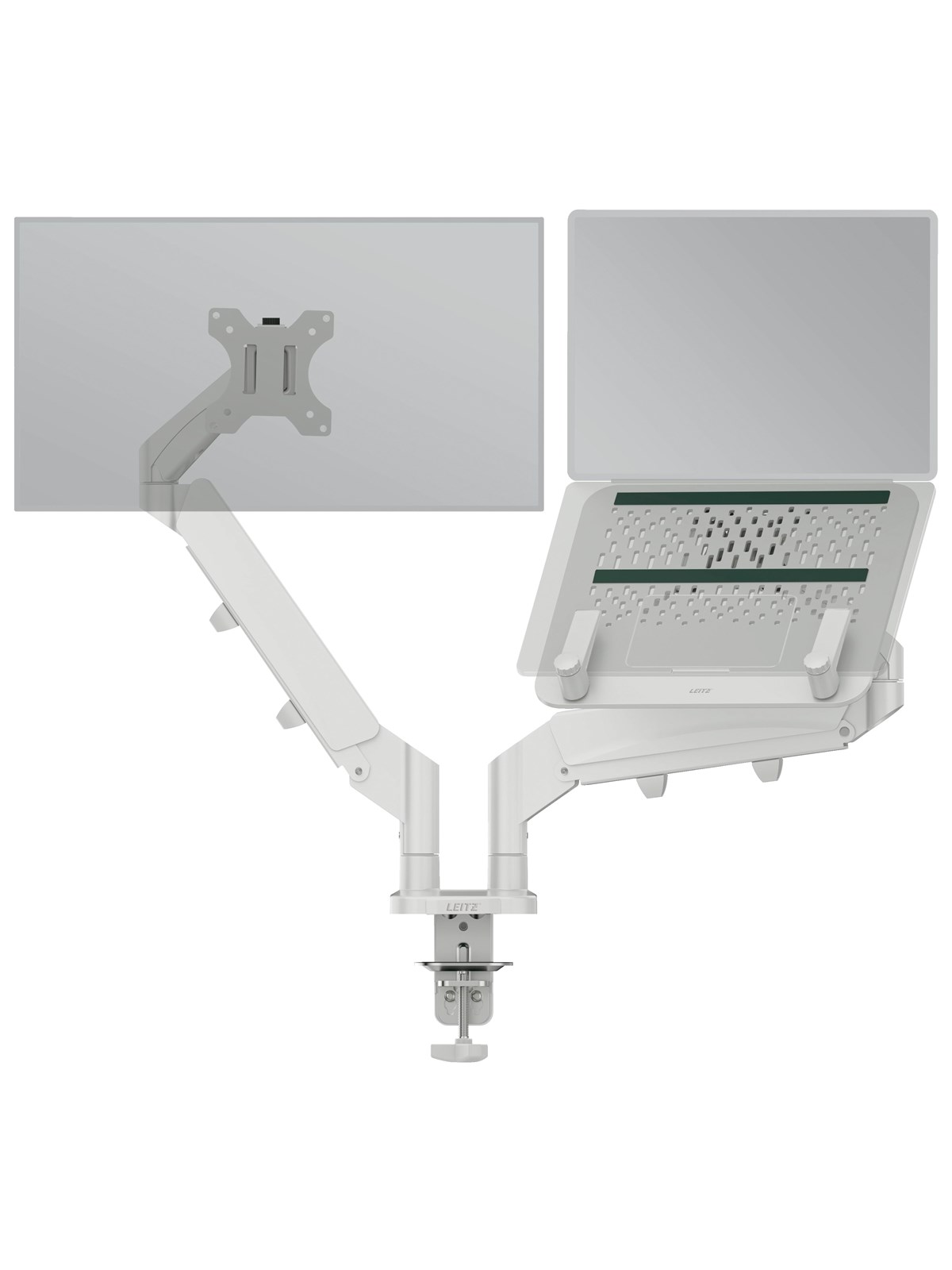 Leitz Ergo pladsbesparende dual monitor arm & laptop arm, grå, Skærmholder