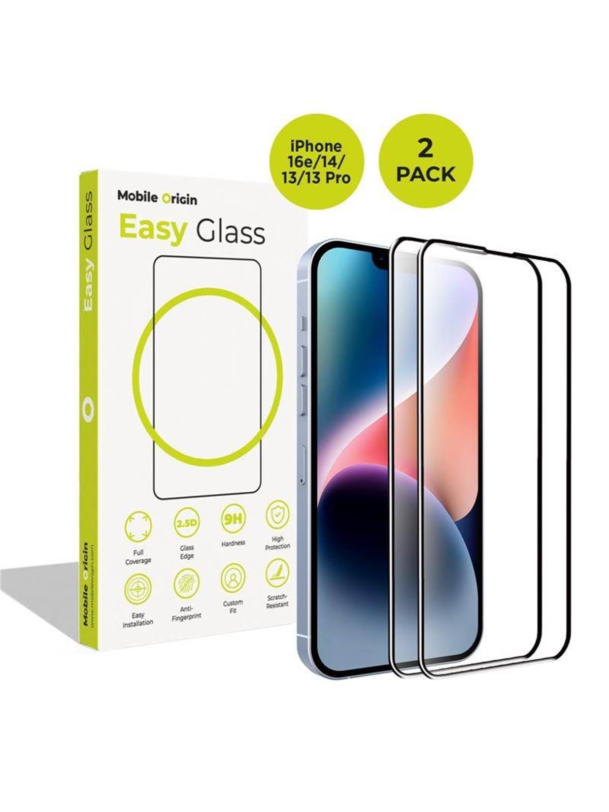 Mobile Origin EasyGlass iPhone 17e/16e/14/13/13 Pro - 2 pack, Beskyttelsesglas