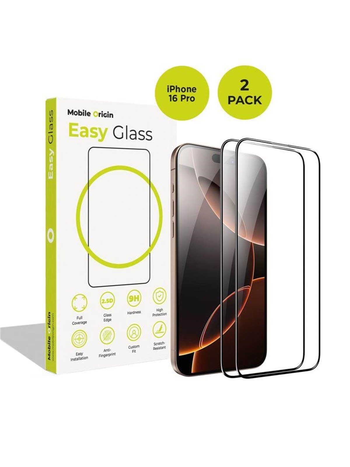 Mobile Origin EasyGlass iPhone 16 Pro - 2 pack, Beskyttelsesglas