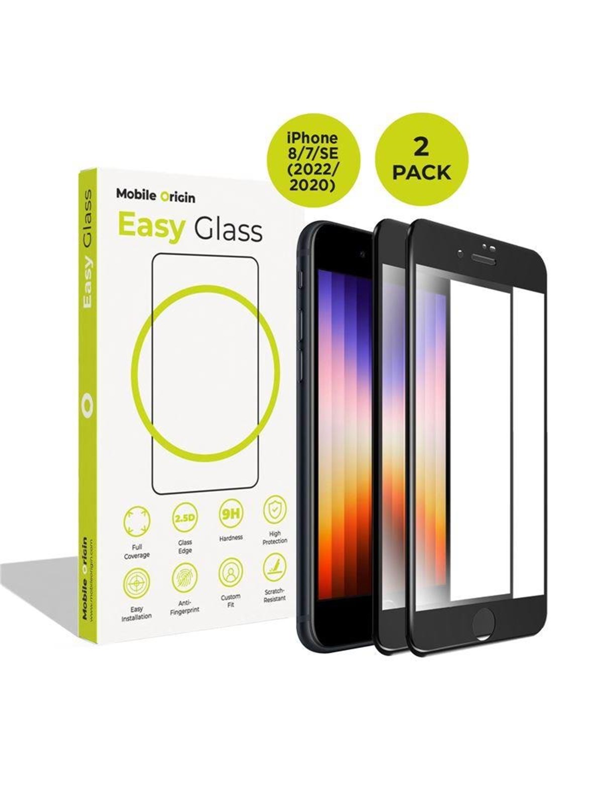 Mobile Origin EasyGlass iPhone 8/7/SE (2022/2020) - 2 pack, Beskyttelsesglas