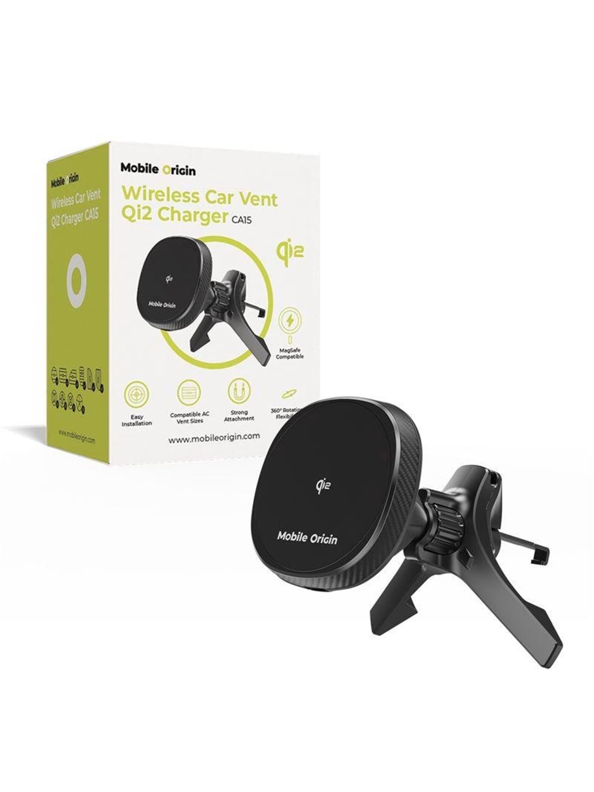 Mobile Origin Wireless Car Vent Qi2 Charger CA15, Mobil Oplader