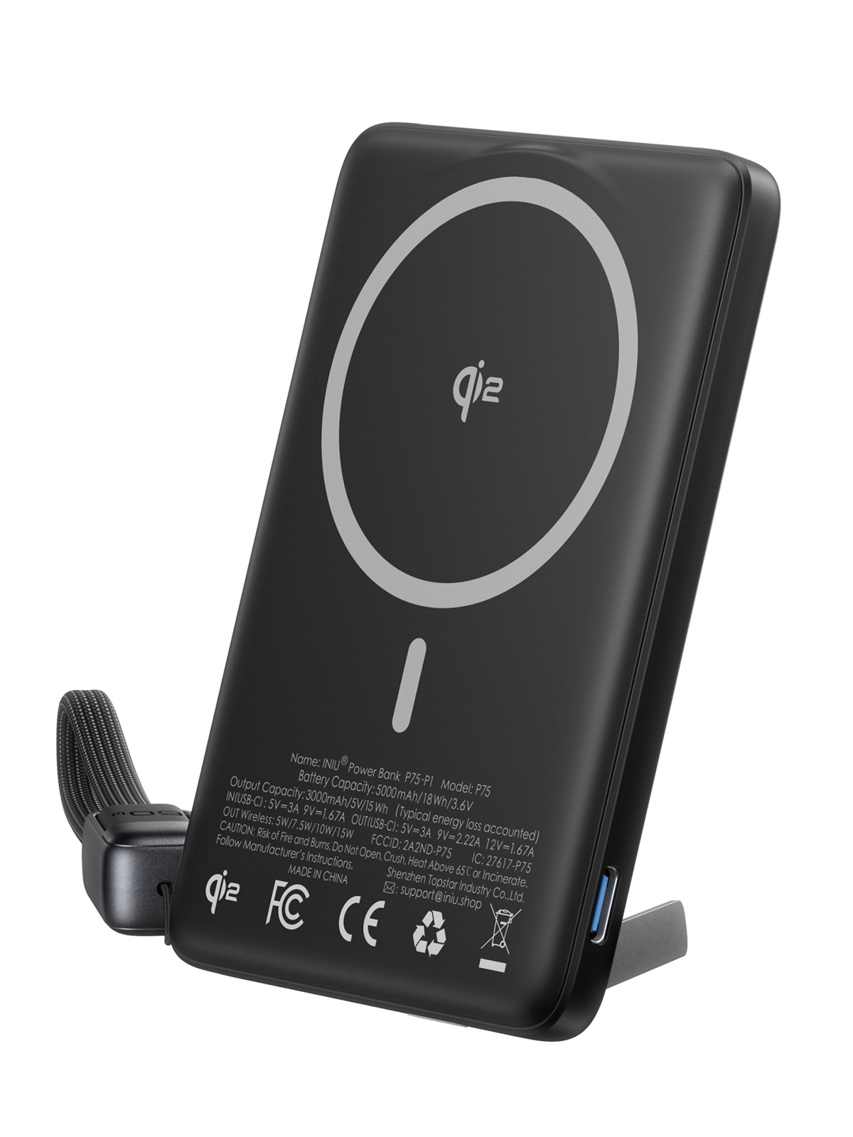 INIU MagPro Slim 5K Black | P75-P1 Powerbank - Sort - 5000 mAh, Powerbank