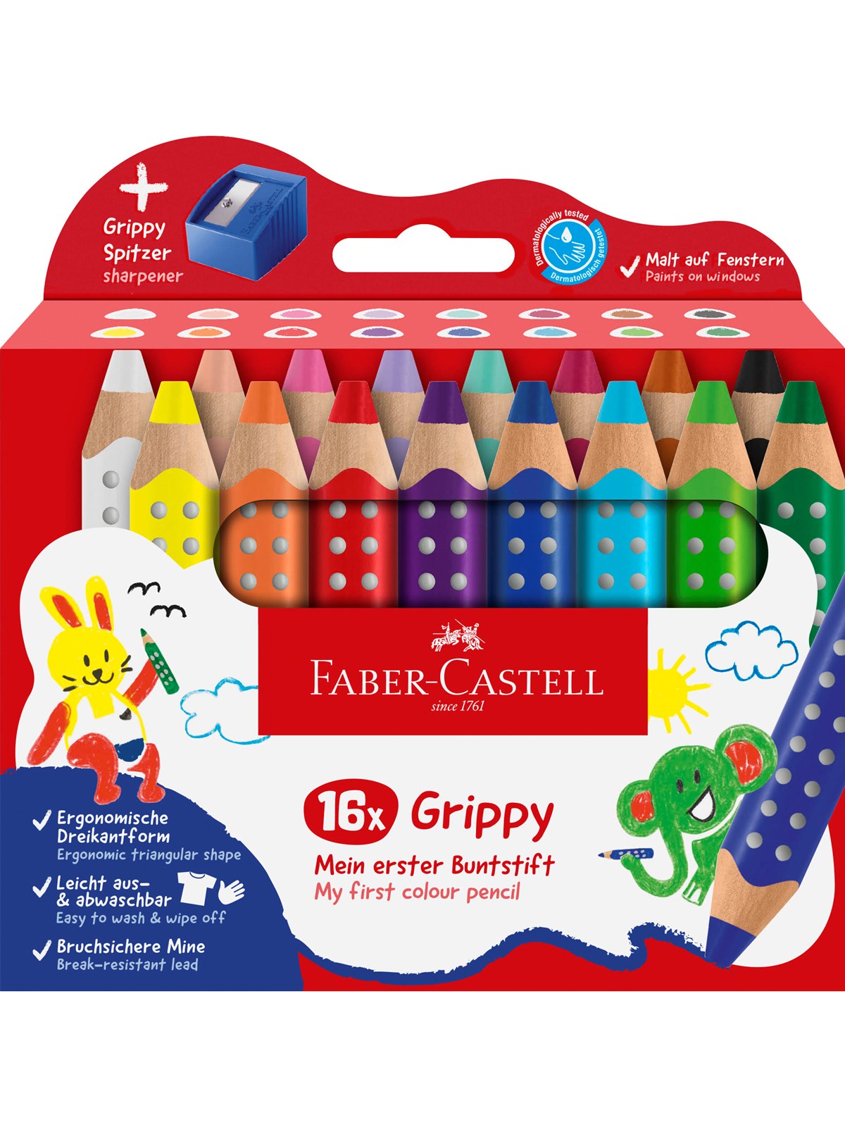 Faber-Castell Grippy XXL Jumbo 16 ass+spidser, Tegneværktøj
