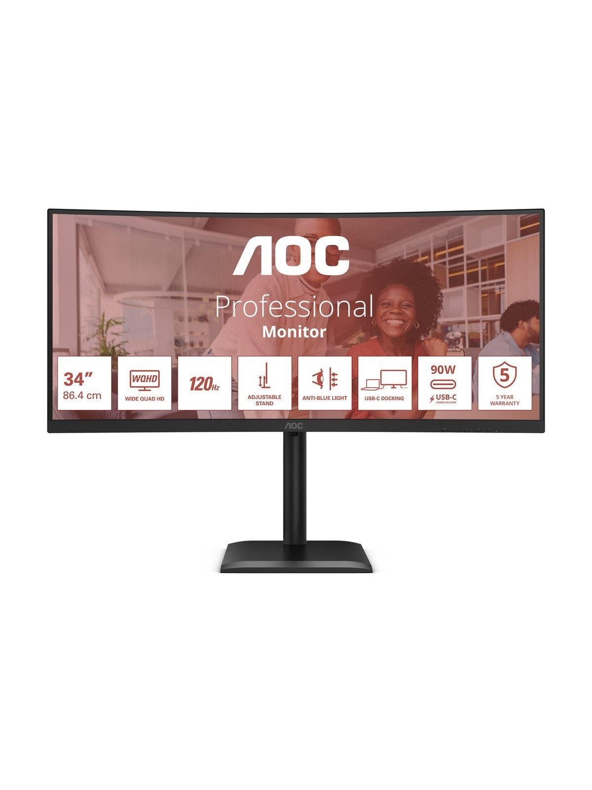34" AOC CU34E4CV - 3440x1440 (UWQHD) - 120Hz - VA - 90W USB-C - KVM switch