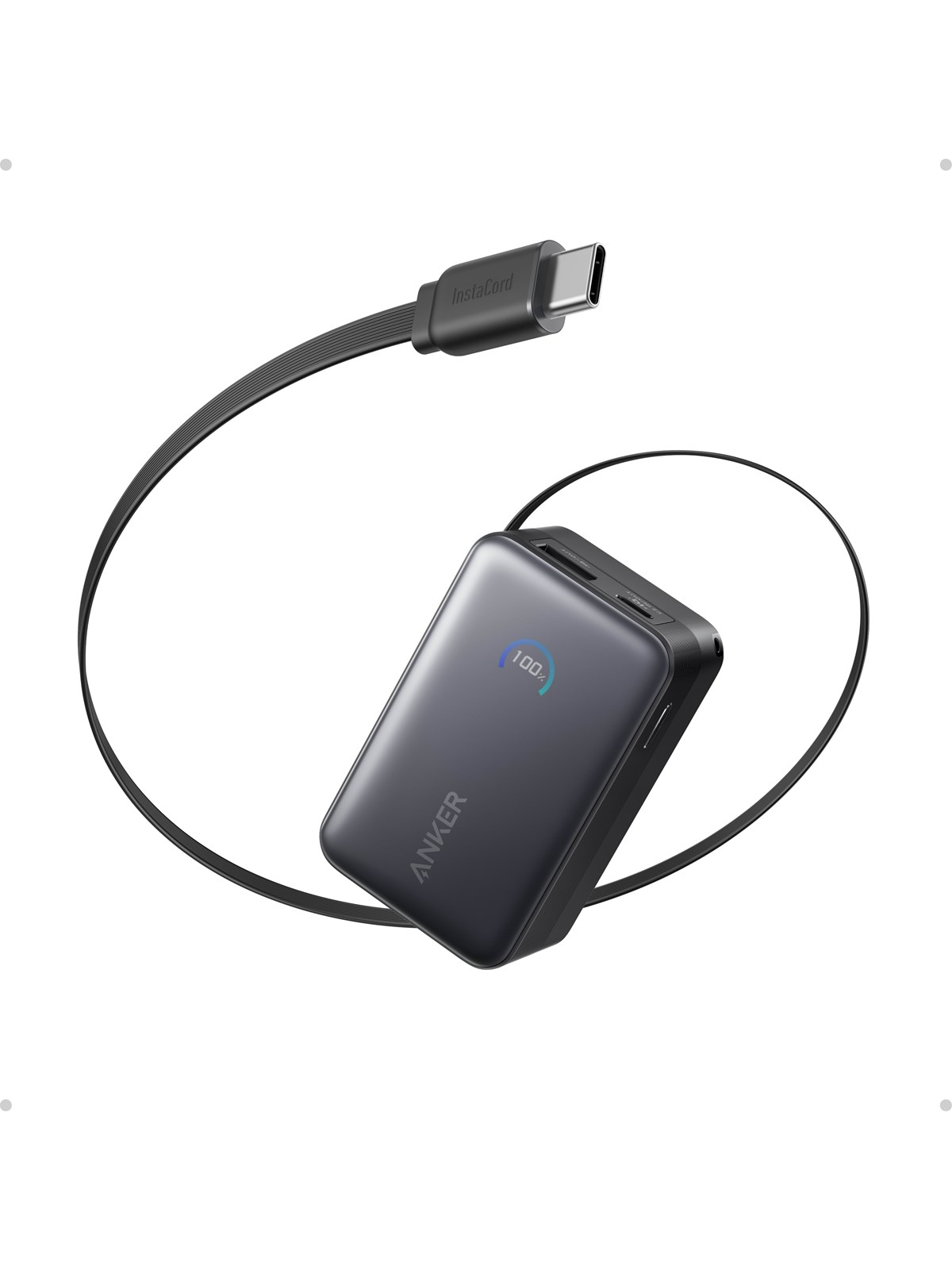 Anker Nano Power Bank (10K 45W Built-In Retractable USB-C Cable) - Black Powerbank - Sort - 10000 mAh