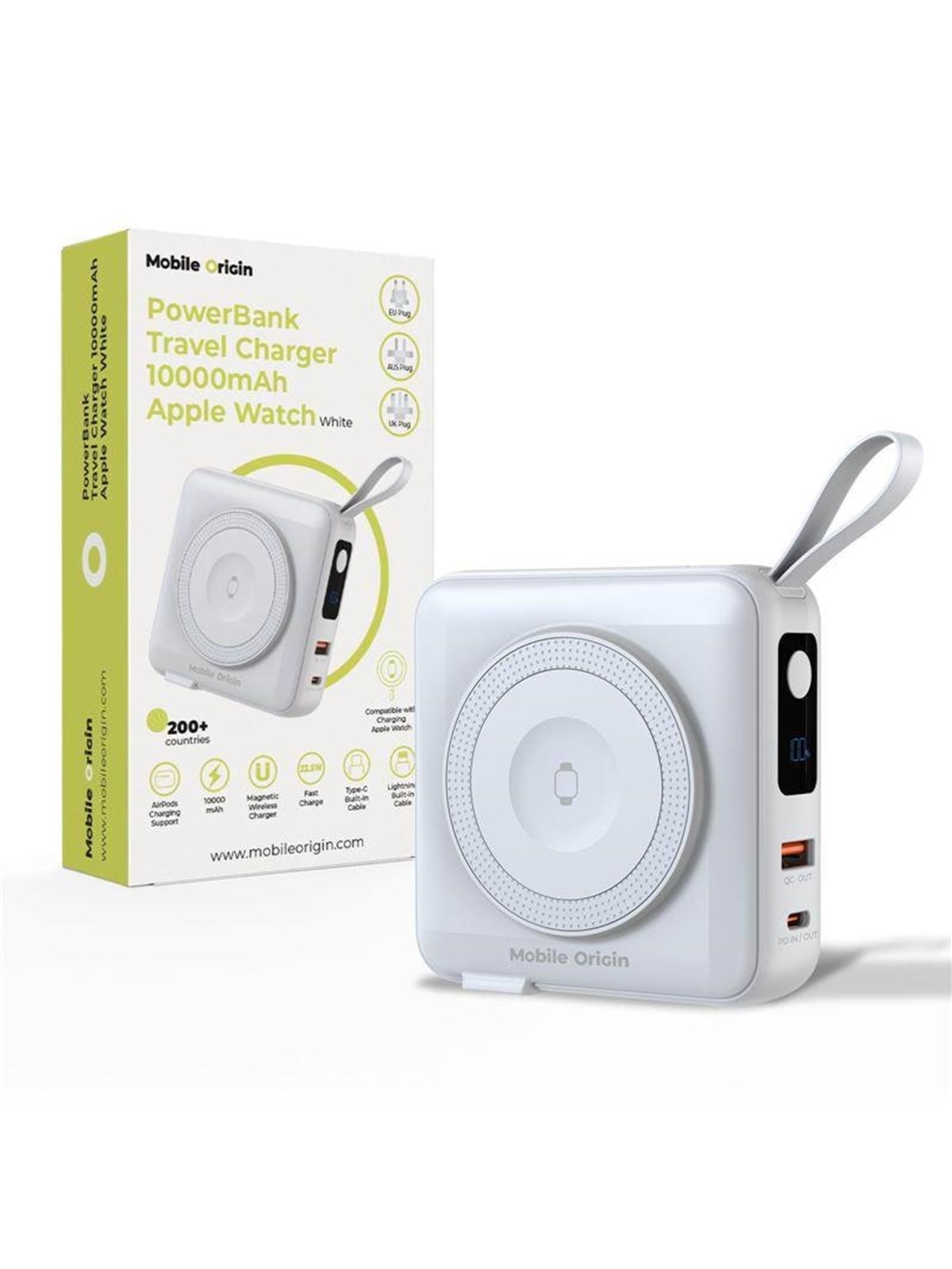 Mobile Origin PowerBank & Travel Charger - Lightning/USB-C Cable - MagSafe/AW/iPhone Compatible - white Powerbank - Hvid - 10000 mAh
