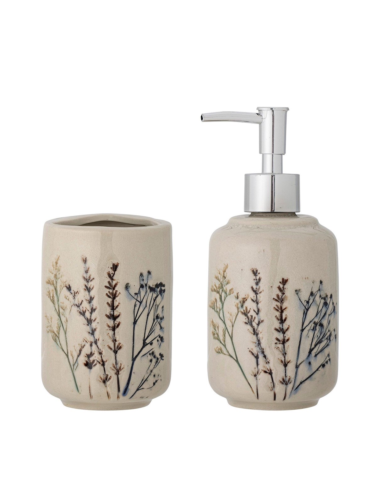 Bloomingville - Bea Soap Dispenser Set - Stoneware, Badeværelsestilbør
