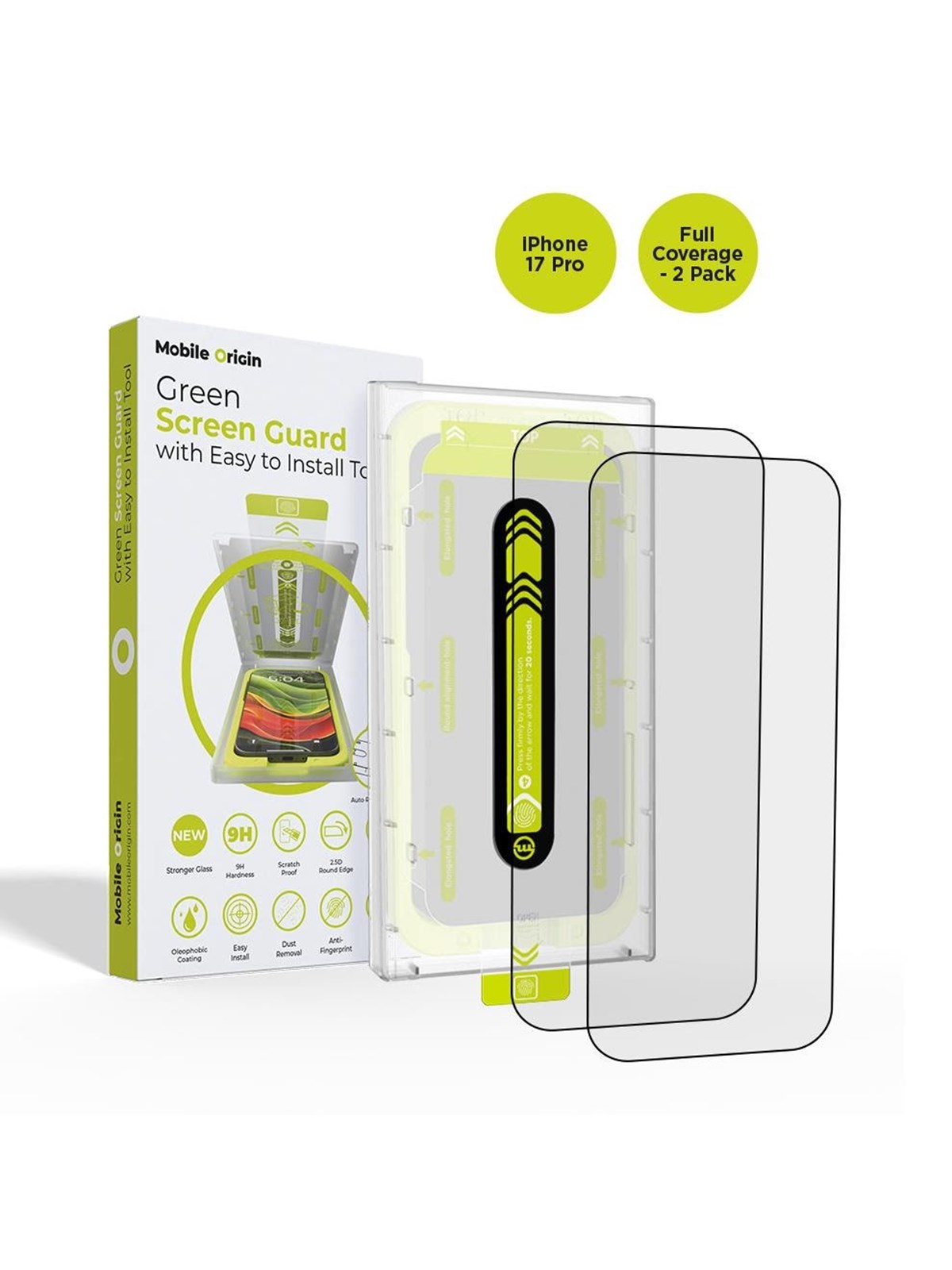 Mobile Origin Screen Guard with easy applicator - full coverage - 2 pack - iPhone 17 Pro