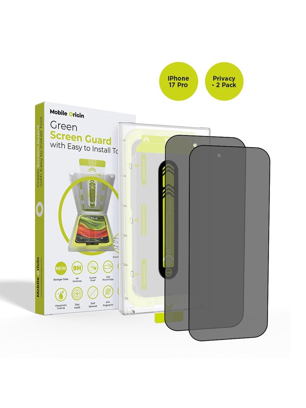 Mobile Origin Screen Guard Privacy with easy applicator - 2 pack - iPhone 17 Pro