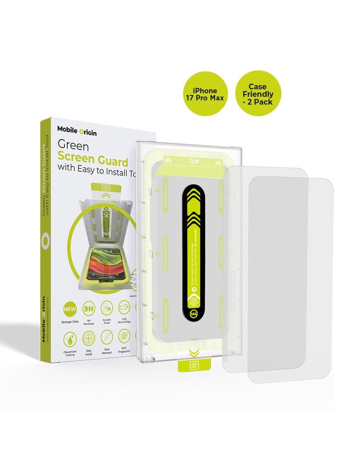 Mobile Origin Screen Guard with easy applicator - case friendly - 2 pack - iPhone 17 Pro Max