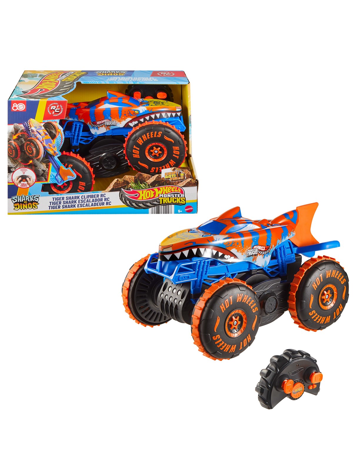 Hot Wheels Monster Trucks Tiger Shark Climber RC Vehicle, Fjernstyret Bil