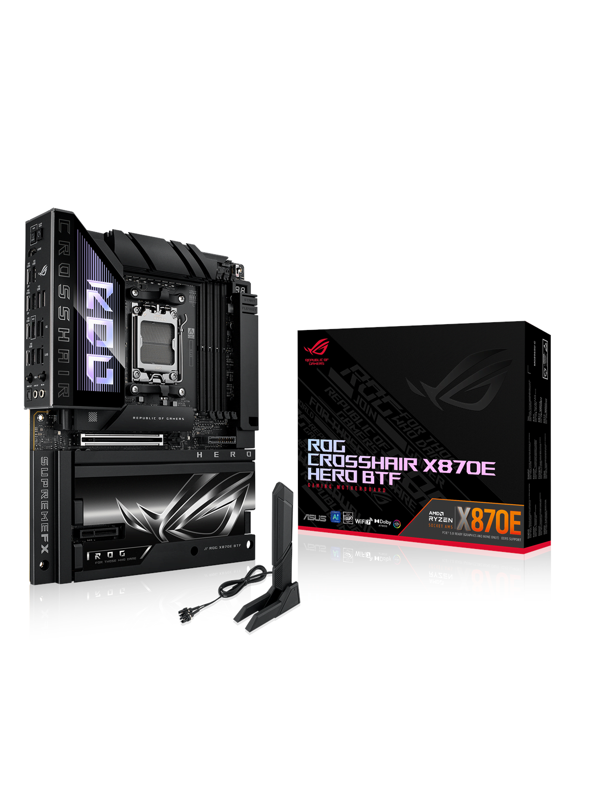 ASUS ROG CROSSHAIR X870E HERO BTF Edition Bundkort - AMD X870E - AMD AM5 socket - DDR5 RAM - ATX (BTF Standard)