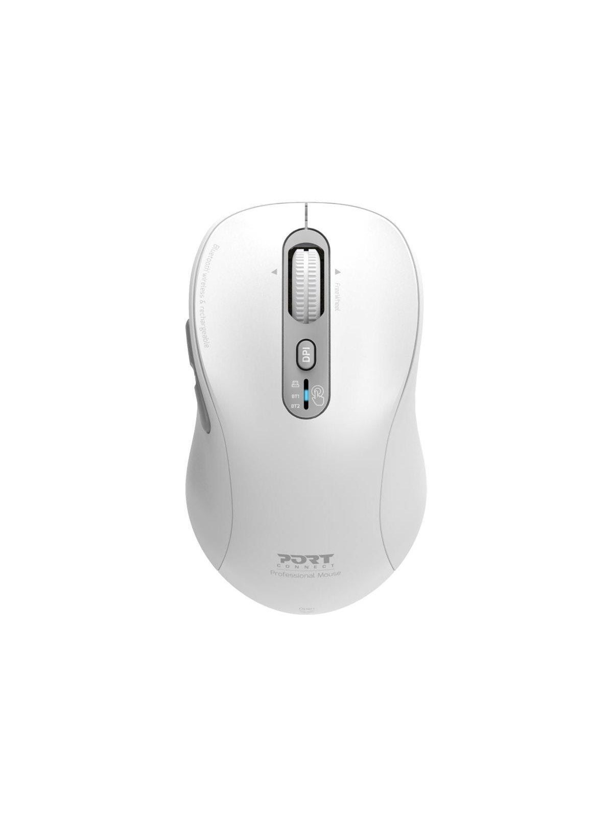 PORT Designs PORT Connect - mouse - expert rechargeable - 2.4 GHz Bluetooth - white - Mus - Optisk - 6 knapper - Hvid