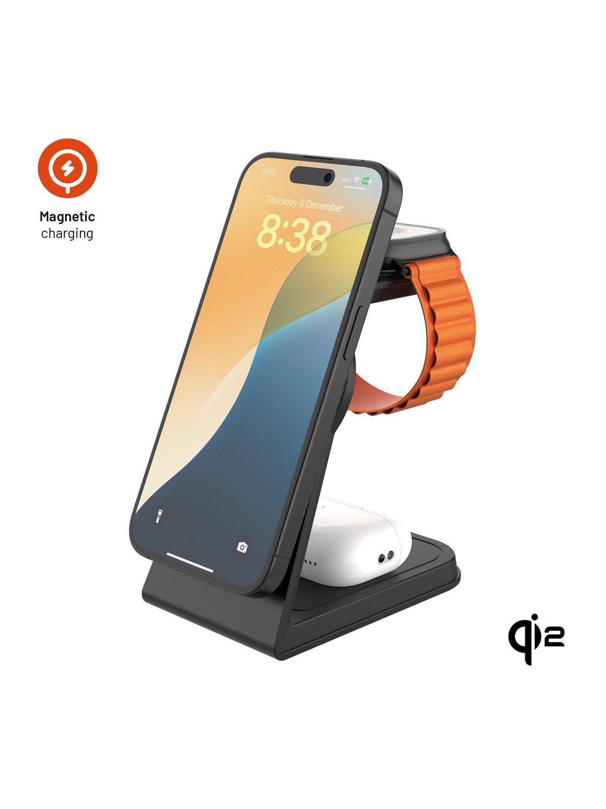 FIXED 3in1 Mag ALU Qi2 Wireless Charging station Black, Mobil Oplader