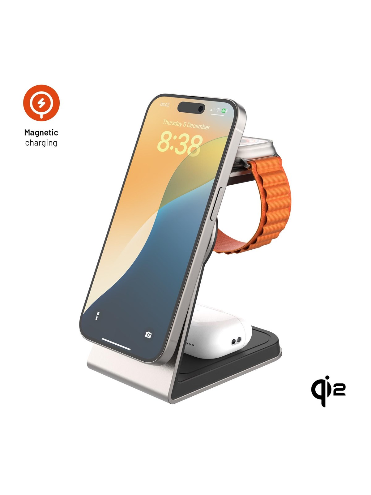 FIXED 3in1 Mag ALU Qi2 Wireless Charging station Titanium, Mobil Oplader