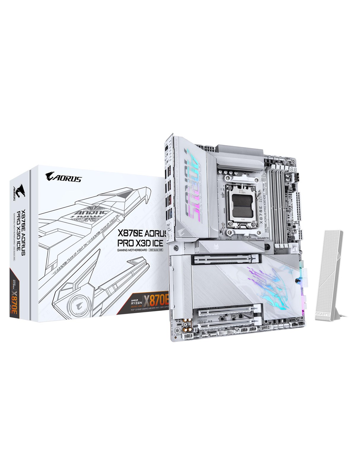 GIGABYTE X870E AORUS PRO X3D ICE Bundkort - AMD X870E - AMD AM5 socket - DDR5 RAM - ATX