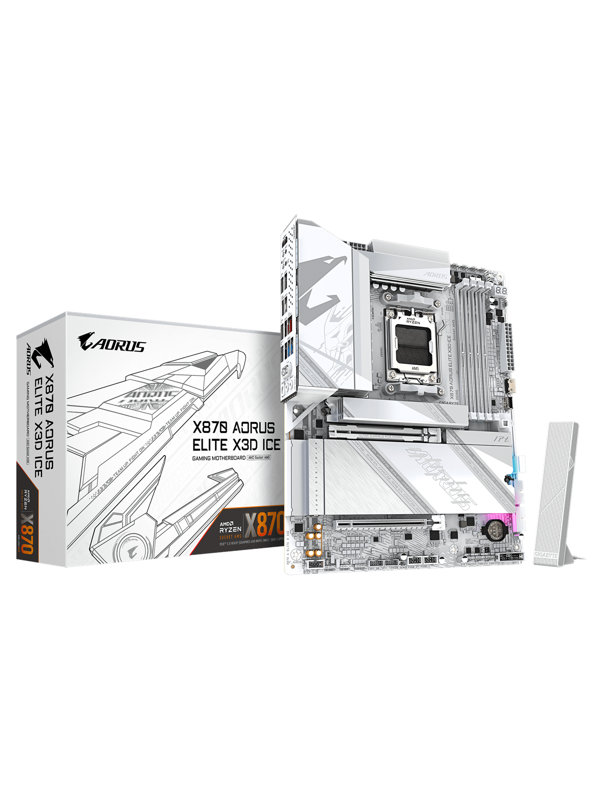 GIGABYTE X870 AORUS ELITE X3D ICE Bundkort - AMD X870 - AMD AM5 socket - DDR5 RAM - ATX