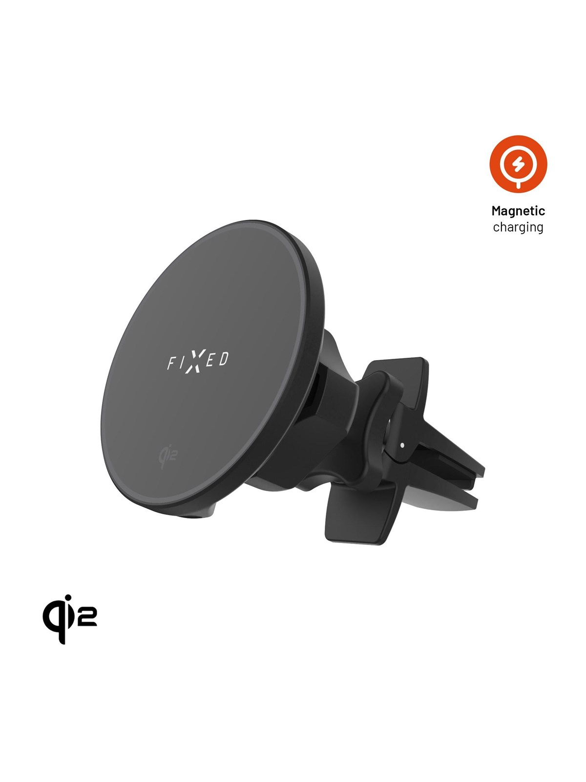 FIXED MagRound2 15W Airvent Car Mount Black, Mobil Oplader
