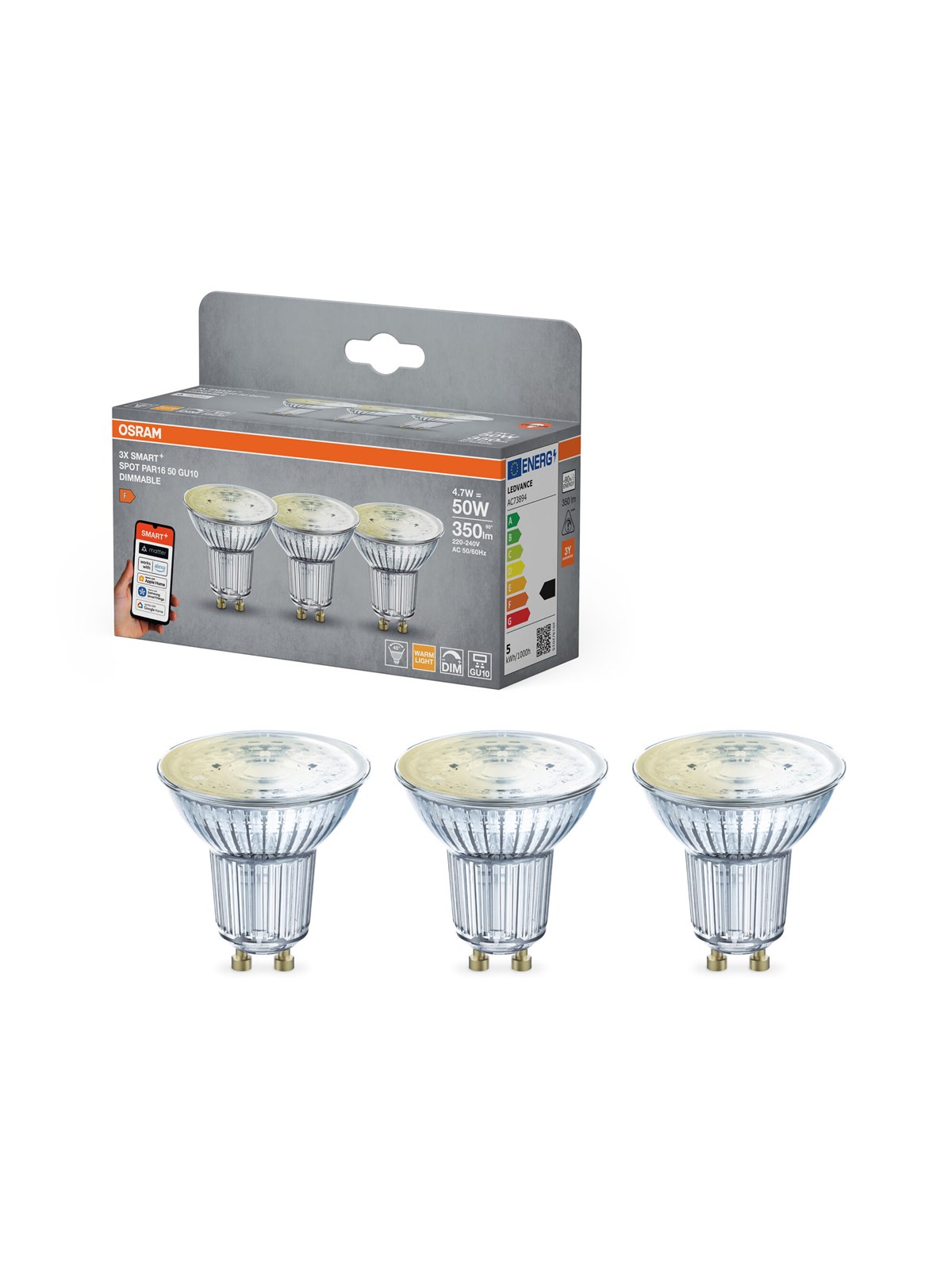 Osram SMART+ MATTER PAR16 4,7W/827 (50W) GU10 3-pak, Smart Home