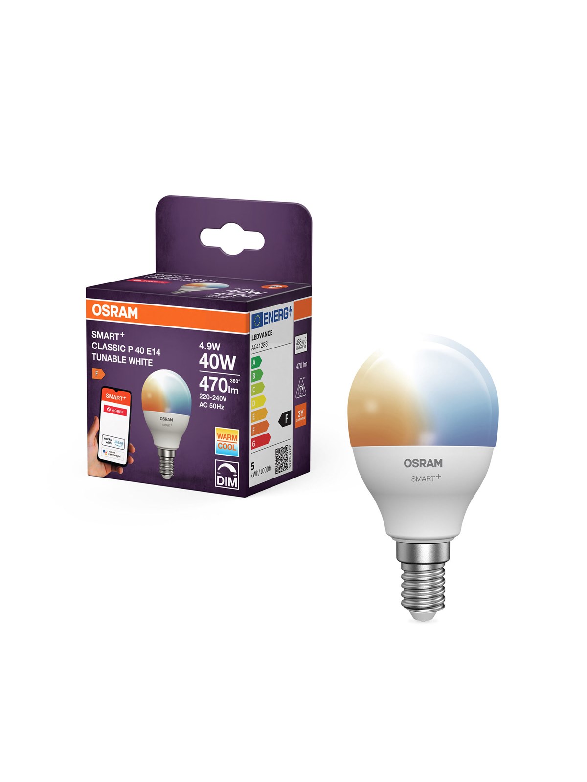 Osram SMART+ krone 470lm 4,9W/827-865 (40W) mat E14 Zigbee, Smart Home
