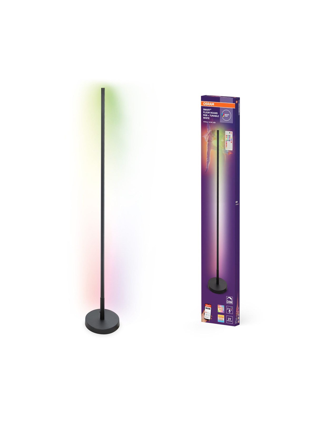 Osram SMART+ Floor Round 1170lm 24W RGB+827-865 1400mm sort WiFi, Smart Home