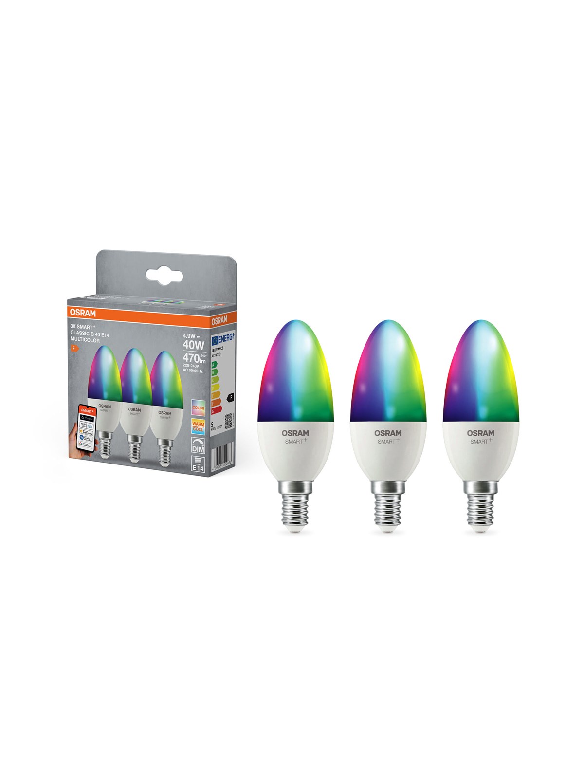 Osram SMART+ MATTER kerte 470lm 4,9W/RGBW mat E14 3-pak, Smart Home