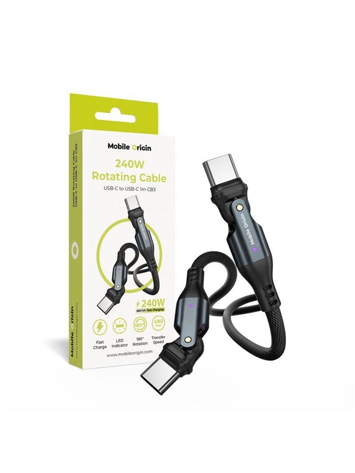 Mobile Origin 240W Rotating Cable USB-C to USB-C CB3, Usb Kabel