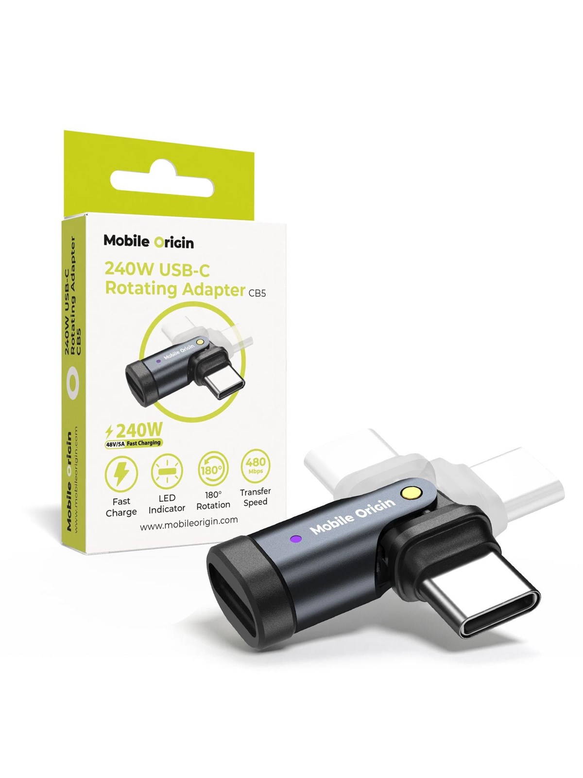 Mobile Origin 240W USB-C Rotation Adapter CB5, Mobil Tilbehør