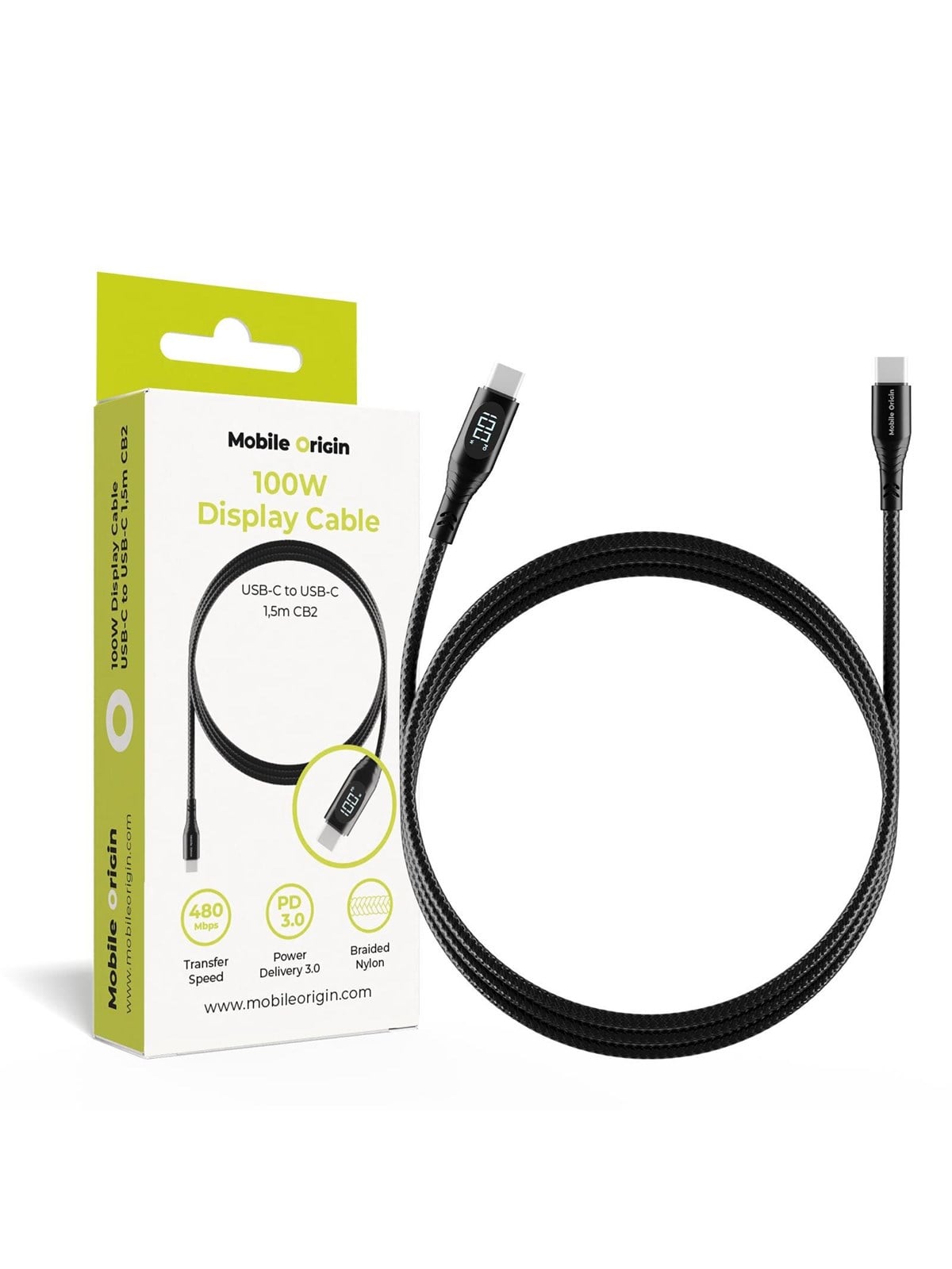 Mobile Origin 100W Display Cable USB-C to USB-C 1.5m CB2, Usb Kabel