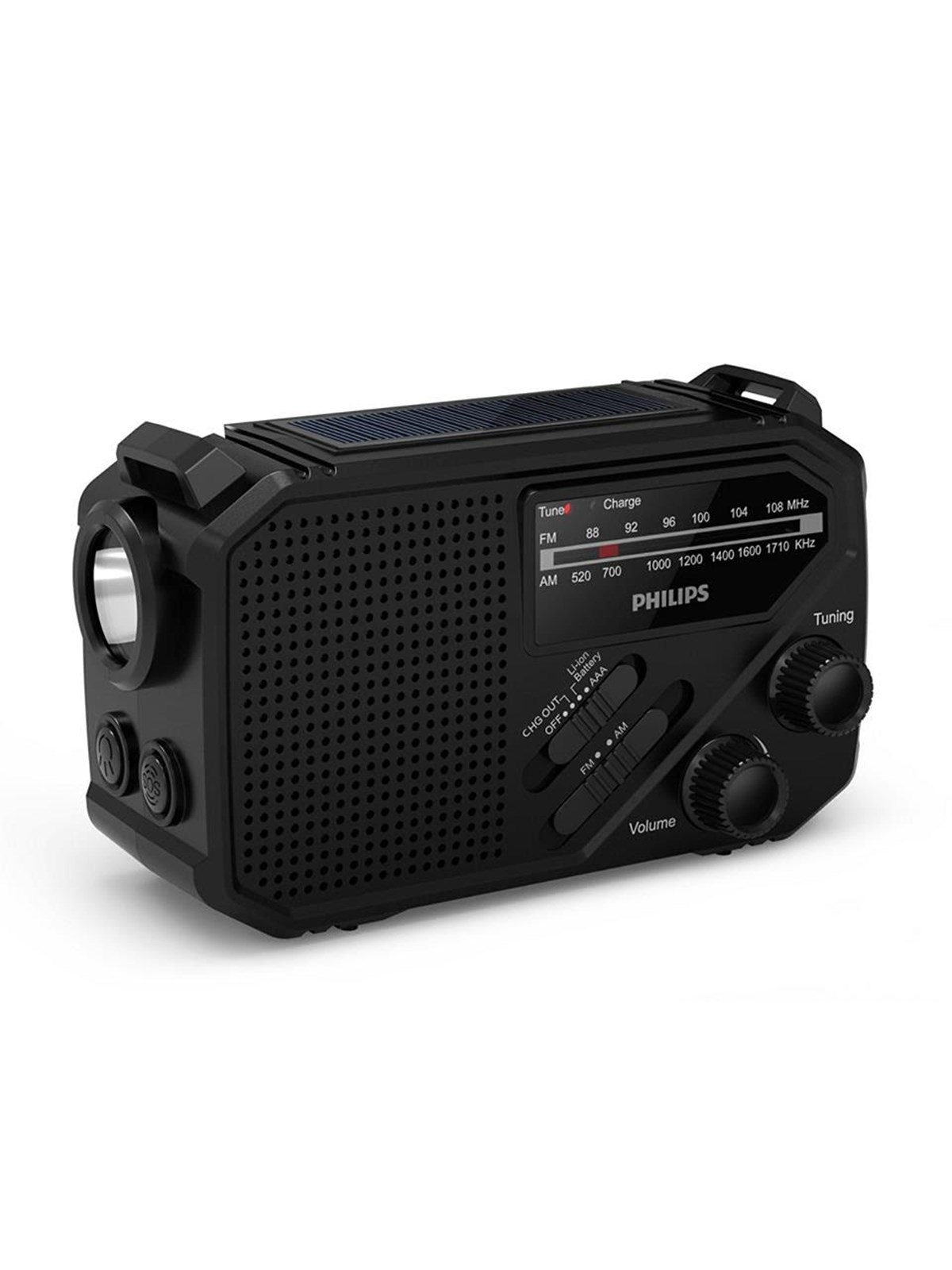 Philips TAR1609/00 - Emergency Radio - Solar - Dynamo - 2000mAh Powerbank - AM/FM - Mono - Sort