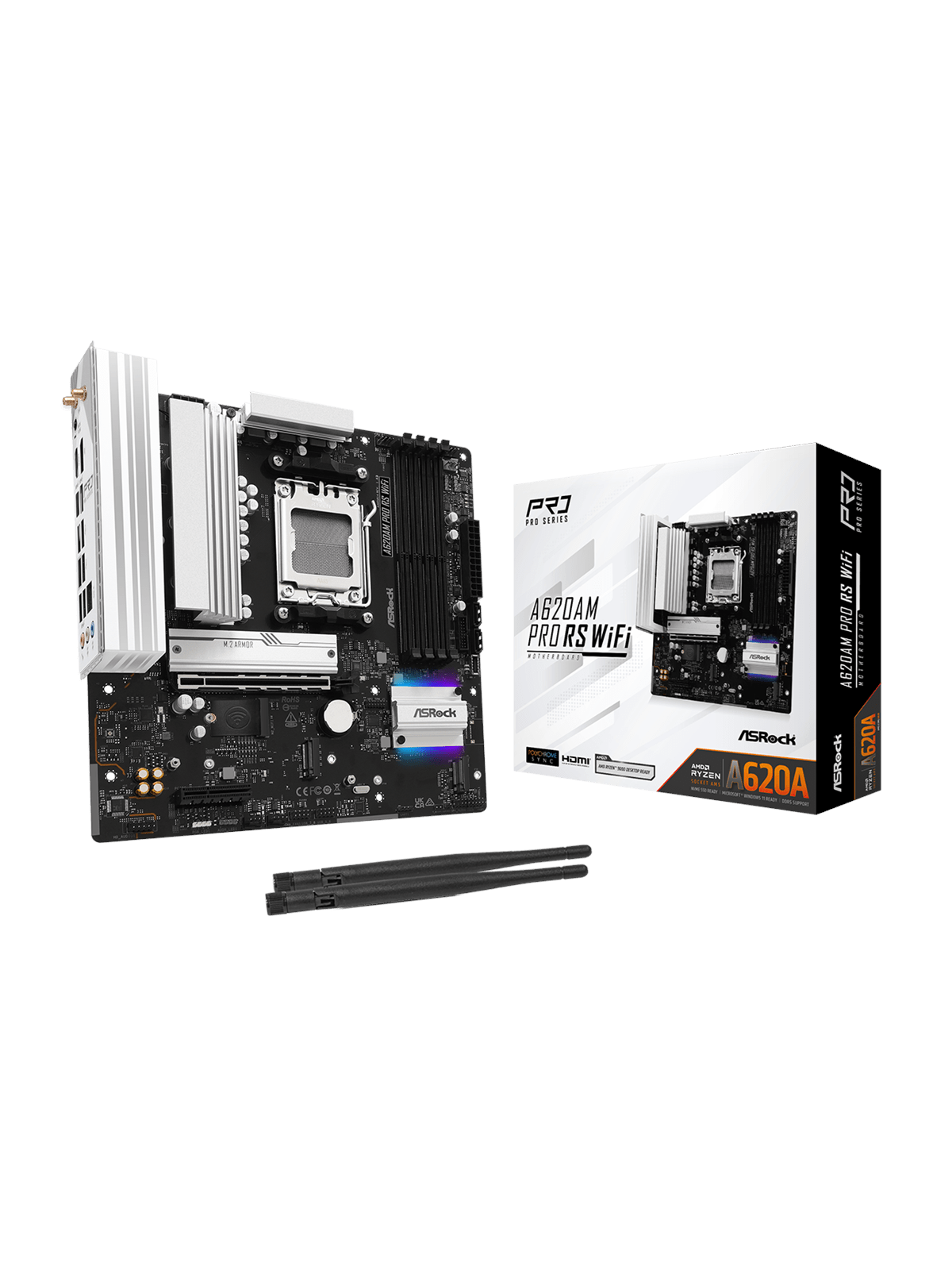 ASRock A620AM PRO RS WIFI Bundkort - AMD A620A - AMD AM5 socket - DDR5 RAM - Micro-ATX