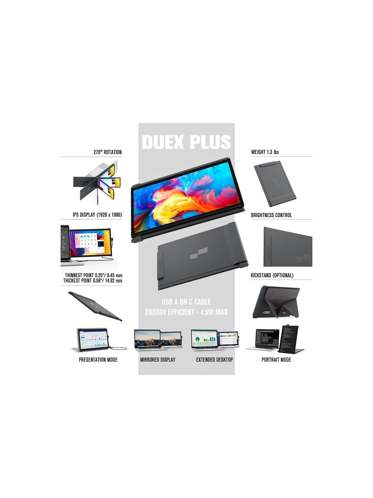 13" Mobile Pixels DUEX Plus - LCD monitor - Full HD (1080p) - 13.3", Computerskærm