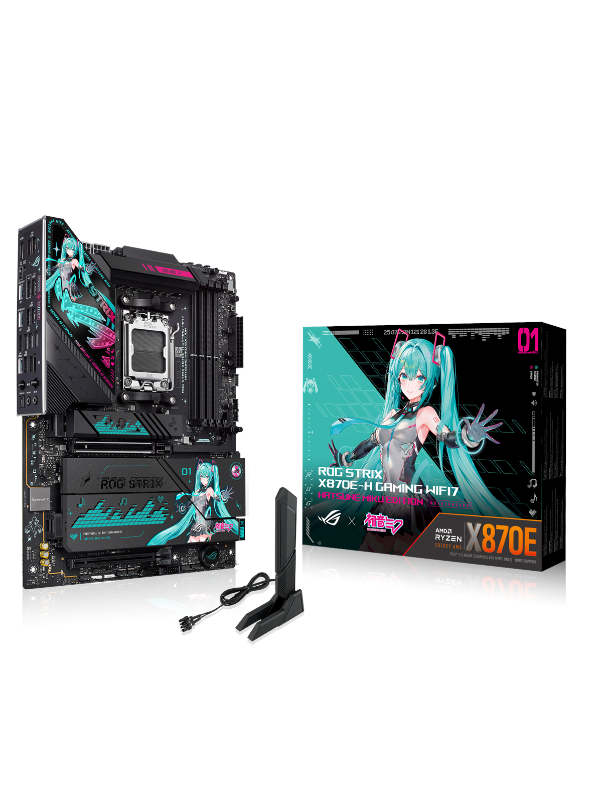 ASUS ROG STRIX X870E-H GAMING MIKU WIFI7 Bundkort - AMD X870E - AMD AM5 socket - DDR5 RAM - ATX
