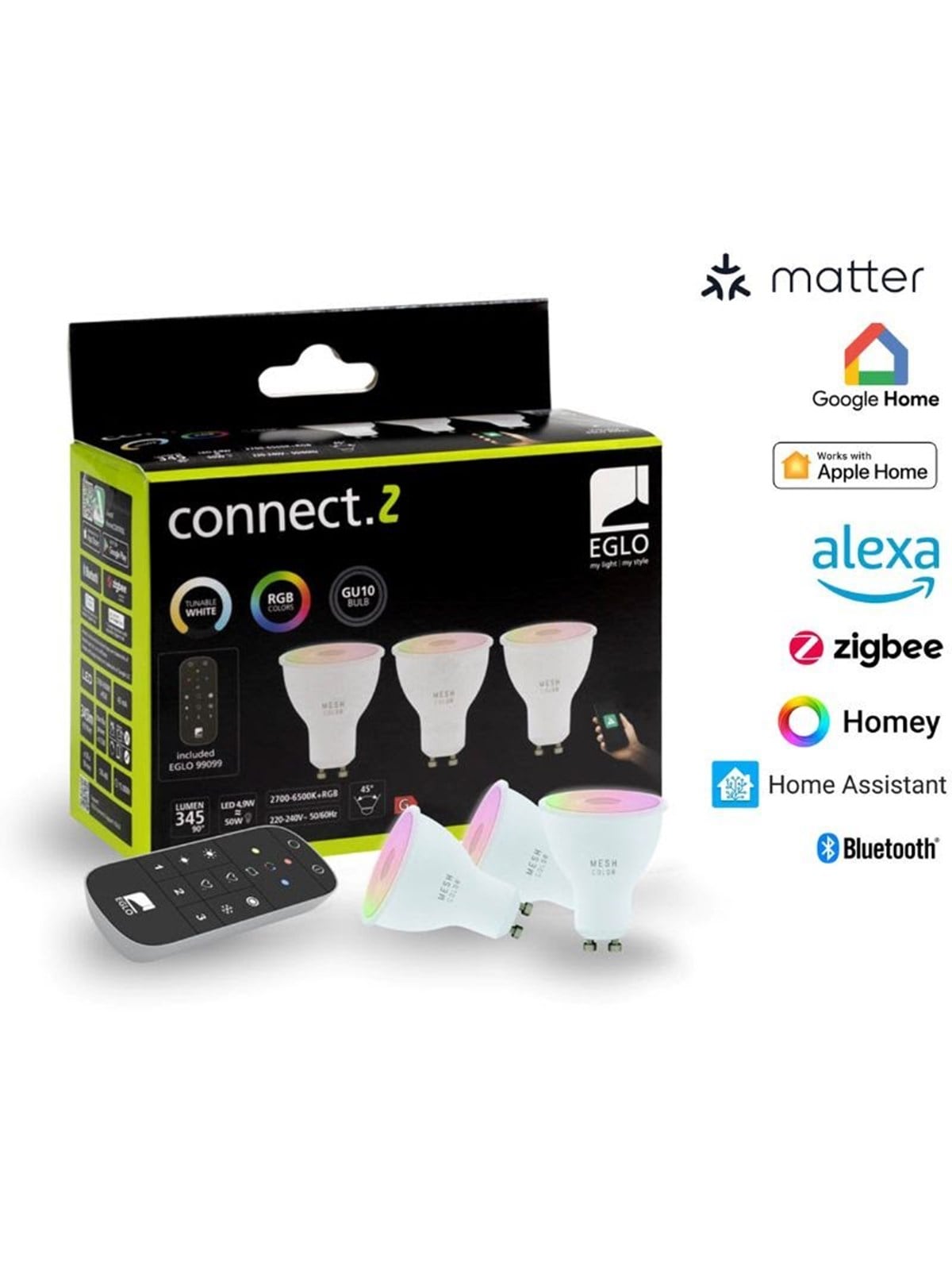 EGLO CONNECT.Z SÆT FJERNBETJENING + 3 GU10 opal SMART pærer M/FARVER(RGB) OG TUNABLE WHITE