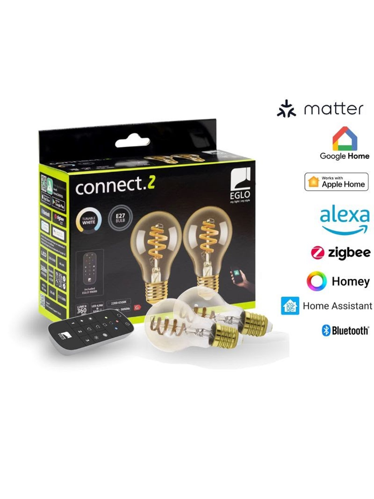 EGLO CONNECT.Z SÆT FJERNBETJENING + 2 E27 A60 spiral amber SMART pærer M/TUNABLE WHITE