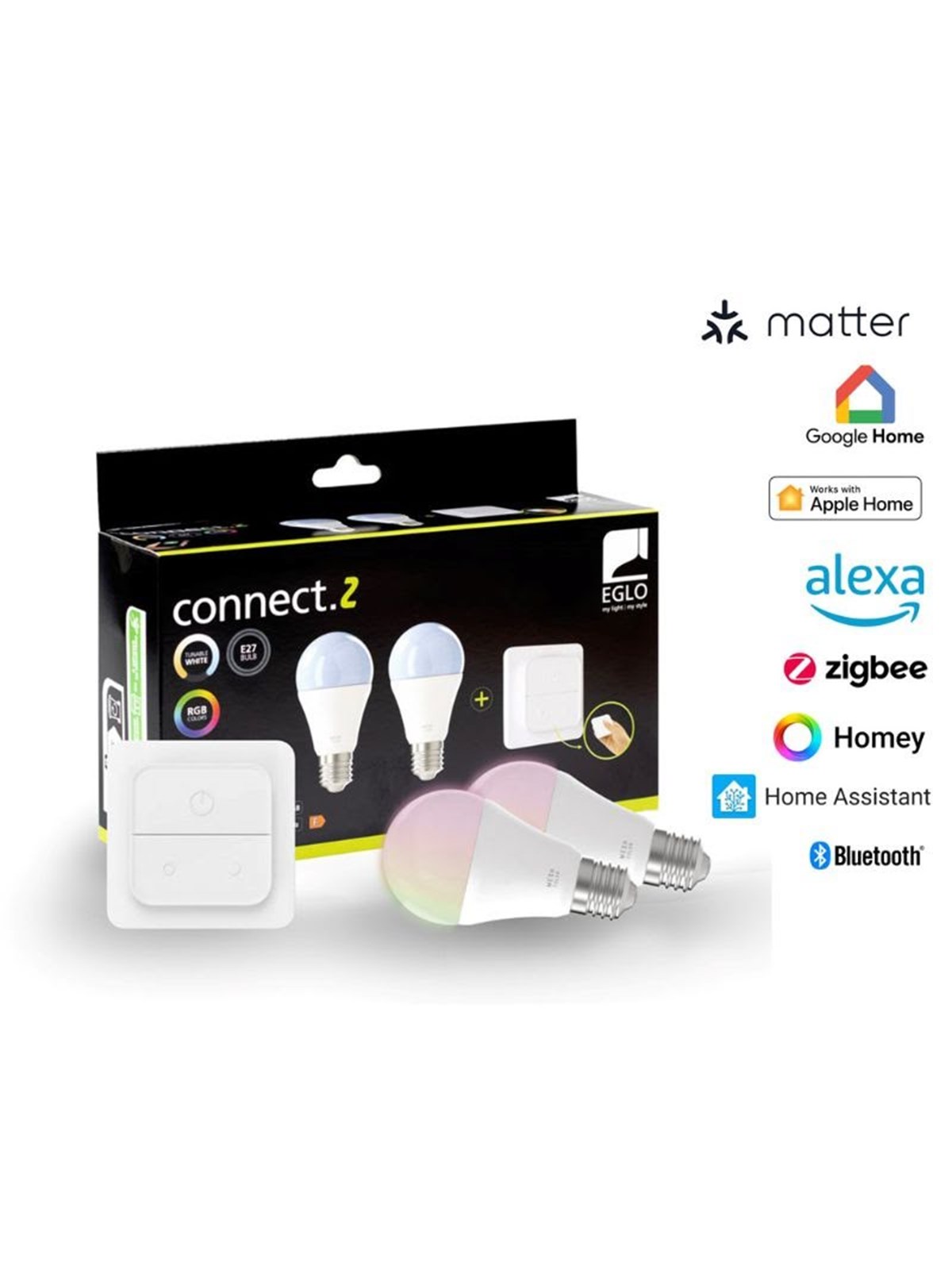 EGLO CONNECT.Z SÆT AFBRYDER + 2 E27 A60 opal SMART pærer M/FARVER(RGB) OG TUNABLE WHITE