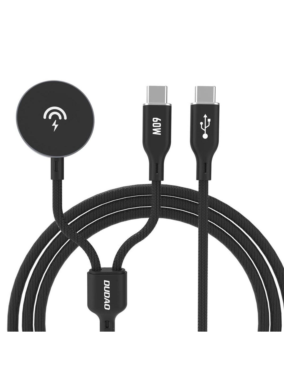 Dudao A12MaxC PD60W 2-in-1 Charger for Apple Watch / USB-C - Black, Usb Kabel