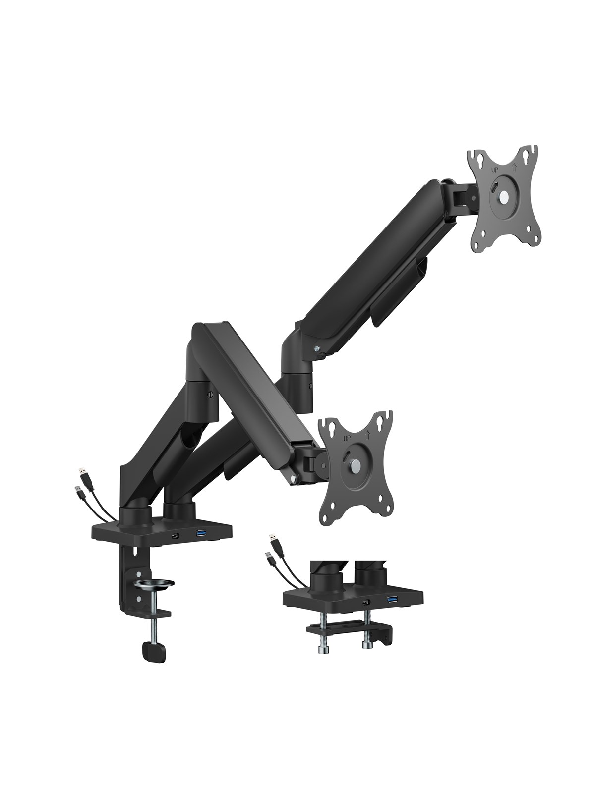Gembird Adjustable desk 2-display mounting arm with USB port, Skærmholder