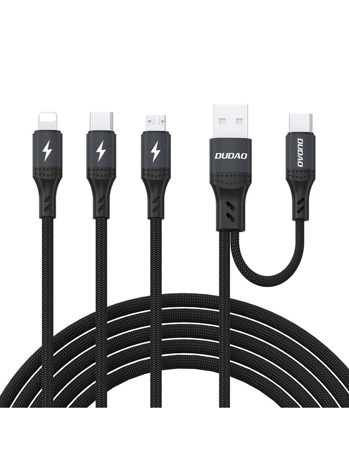 Dudao L3W USB-A/USB-C to Lightning/USB-C/MicroUSB 66W Cable - Black, Usb Kabel
